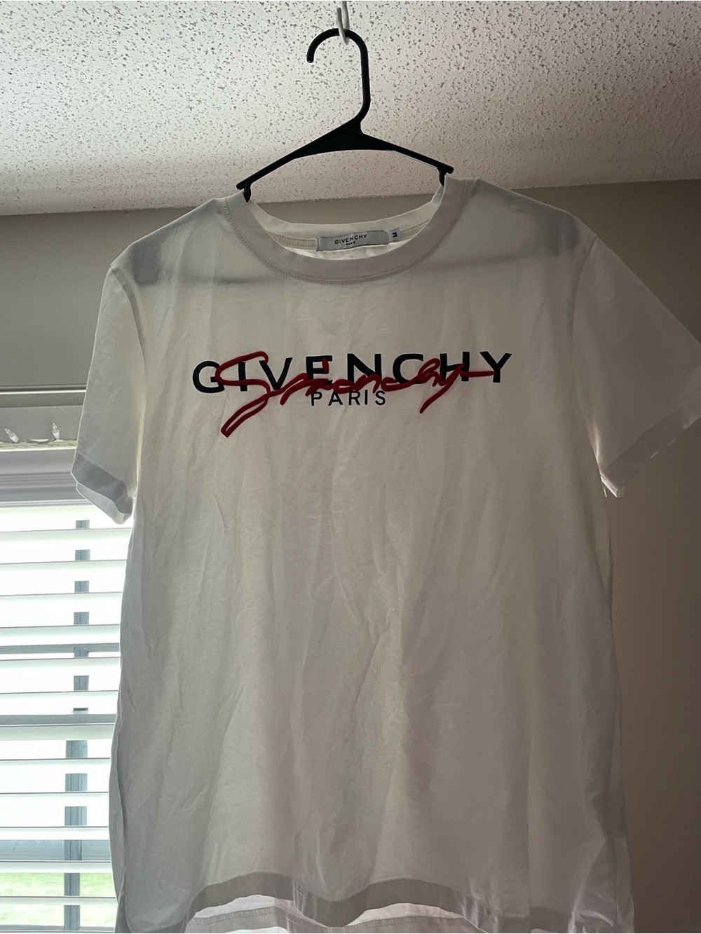 Givenchy White T-Shirt with Black and Red Logo Script